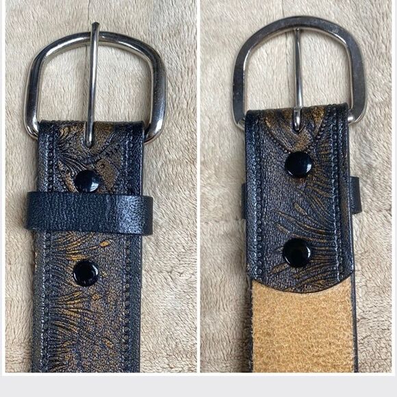 Genuine Leather Brown Tooled Belt Size 42 Fisherman Outdoors Northern Bass Pole - Picture 5 of 11